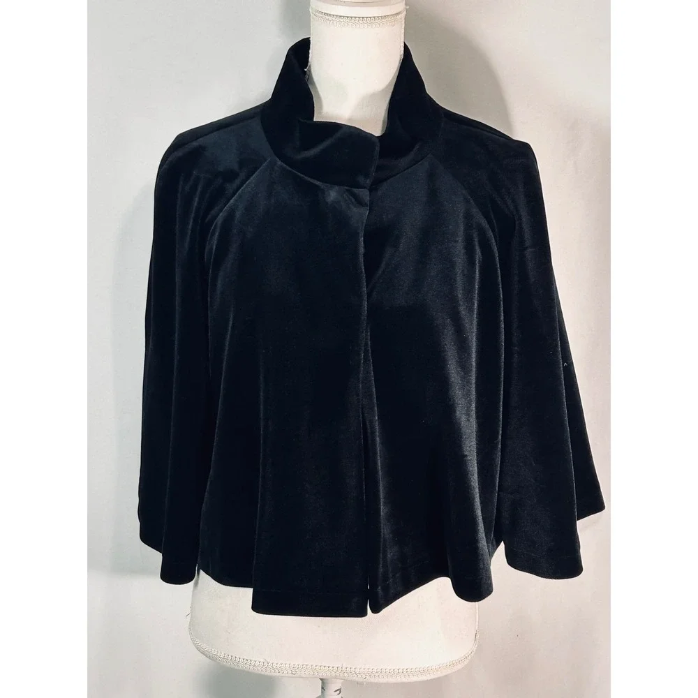 SC by Sara Campbell Black Velvet Capelet Jacket Stand Collar Cropped Coat Medium
